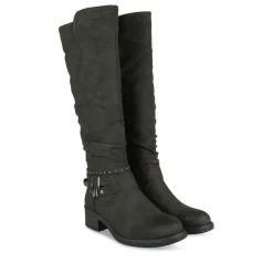 Bottes Plissé NOIR Femme Motif Uni Fermeture éclair