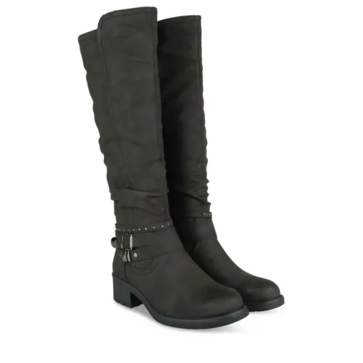 Bottes Plissé NOIR Femme Motif Uni Fermeture éclair