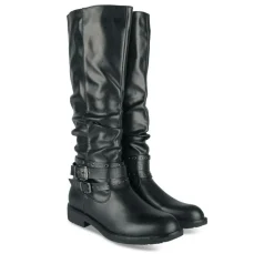 Bottes Plissé NOIR Femme Motif Uni Fermeture éclair