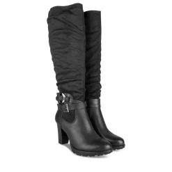 Bottes Plissé NOIR Femme Motif Uni Fermeture éclair