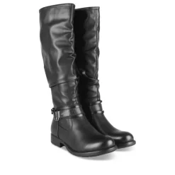 Bottes Plissé NOIR Femme Motif Chaîne Fermeture éclair