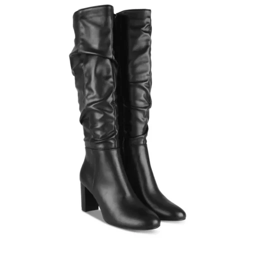 Bottes Plissé NOIR Femme Motif Uni Fermeture éclair