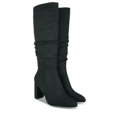 Bottes Plissé NOIR Femme Motif Uni Fermeture éclair