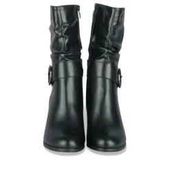 Bottes Plissé NOIR Femme Motif Uni Fermeture éclair