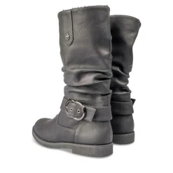 Bottes Plissé NOIR Femme Motif Uni Fermeture éclair