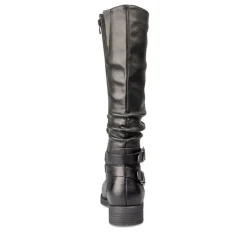 Bottes Plissé NOIR Femme Motif Uni Fermeture éclair