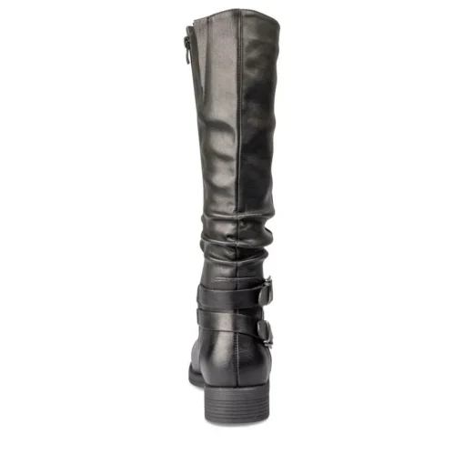 Bottes Plissé NOIR Femme Motif Uni Fermeture éclair