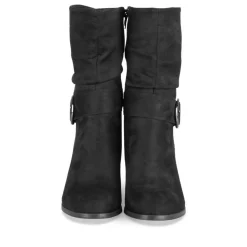 Bottes Plissé NOIR Femme Motif Uni Fermeture éclair
