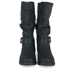Bottes Plissé NOIR Femme Motif Uni Fermeture éclair