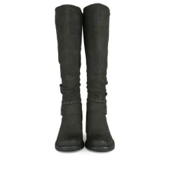 Bottes Plissé NOIR Femme Motif Uni Fermeture éclair