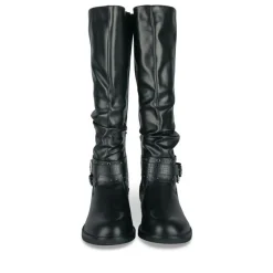 Bottes Plissé NOIR Femme Motif Uni Fermeture éclair