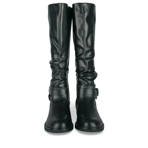 Bottes Plissé NOIR Femme Motif Uni Fermeture éclair