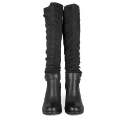 Bottes Plissé NOIR Femme Motif Uni Fermeture éclair