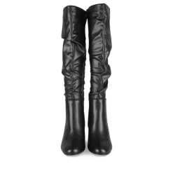 Bottes Plissé NOIR Femme Motif Uni Fermeture éclair