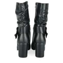 Bottes Plissé NOIR Femme Motif Uni Fermeture éclair