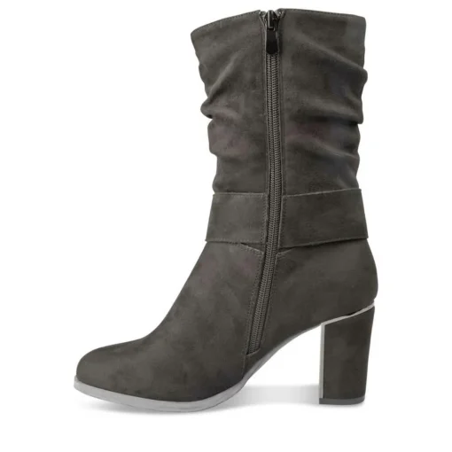 Bottes Plissé NOIR Femme Motif Uni Fermeture éclair