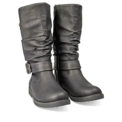 Bottes Plissé NOIR Femme Motif Uni Fermeture éclair