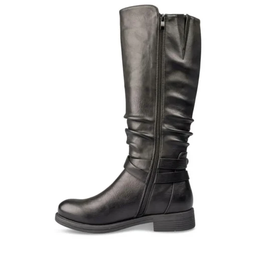 Bottes Plissé NOIR Femme Motif Uni Fermeture éclair