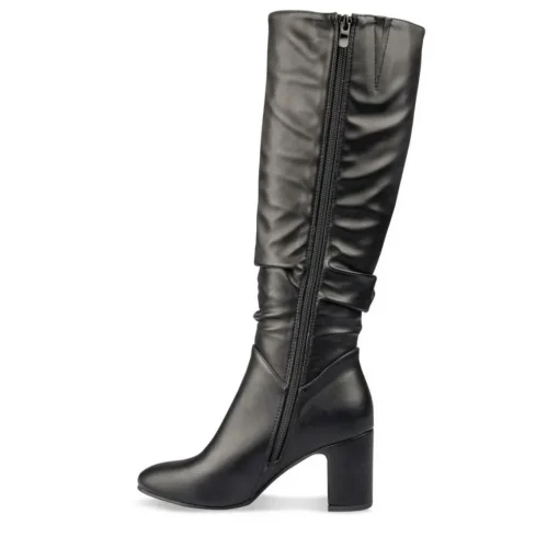 Bottes Plissé NOIR Femme Motif Uni Fermeture éclair