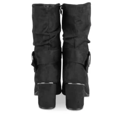 Bottes Plissé NOIR Femme Motif Uni Fermeture éclair