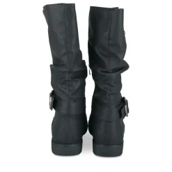 Bottes Plissé NOIR Femme Motif Uni Fermeture éclair