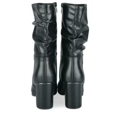 Bottes Plissé NOIR Femme Motif Uni Fermeture éclair