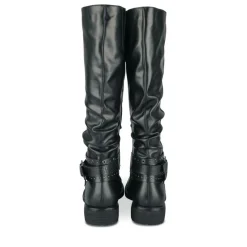 Bottes Plissé NOIR Femme Motif Uni Fermeture éclair