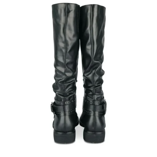 Bottes Plissé NOIR Femme Motif Uni Fermeture éclair