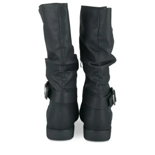 Bottes Plissé NOIR Femme Motif Uni Fermeture éclair