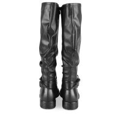 Bottes Plissé NOIR Femme Motif Chaîne Fermeture éclair