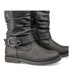 Bottes Plissé NOIR Femme Motif Uni Fermeture éclair