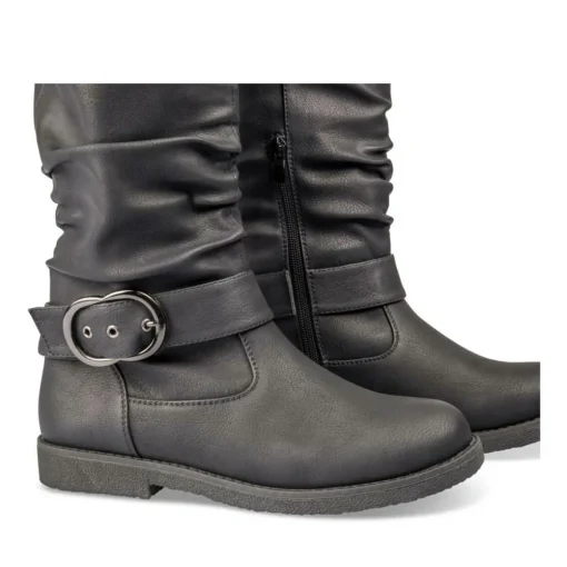 Bottes Plissé NOIR Femme Motif Uni Fermeture éclair