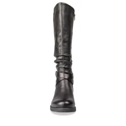 Bottes Plissé NOIR Femme Motif Uni Fermeture éclair