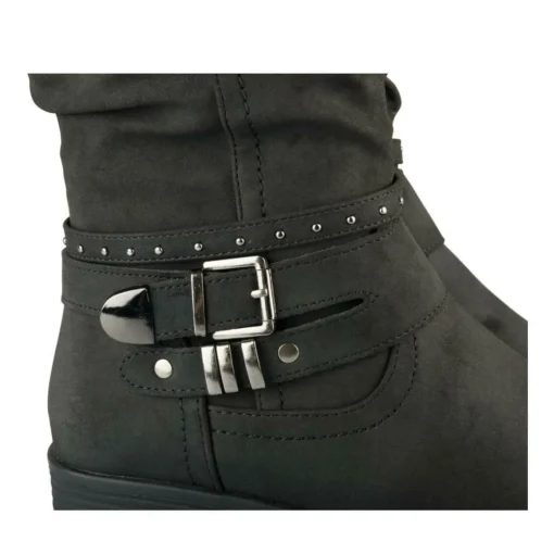 Bottes Plissé NOIR Femme Motif Uni Fermeture éclair