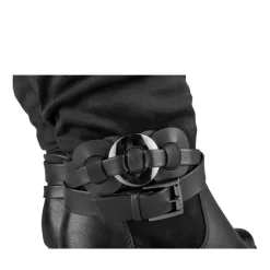 Bottes Plissé NOIR Femme Motif Uni Fermeture éclair