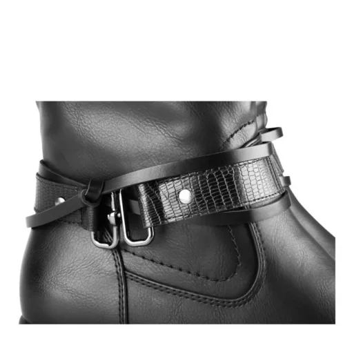 Bottes Plissé NOIR Femme Motif Chaîne Fermeture éclair