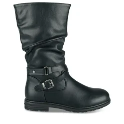 Bottes Plissé NOIR Fille Motif Uni Fermeture éclair