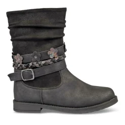 Bottes Plissé NOIR Fille Motif Uni Fermeture éclair