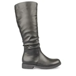 Bottes Plissé NOIR Fille Motif Uni Fermeture éclair