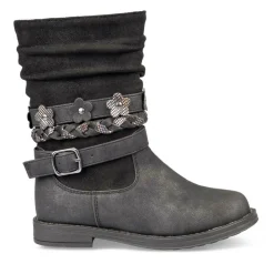 Bottes Plissé NOIR Fille Motif Uni Fermeture éclair
