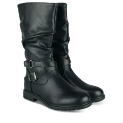 Bottes Plissé NOIR Fille Motif Uni Fermeture éclair