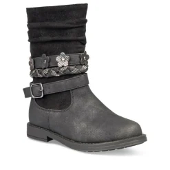 Bottes Plissé NOIR Fille Motif Uni Fermeture éclair