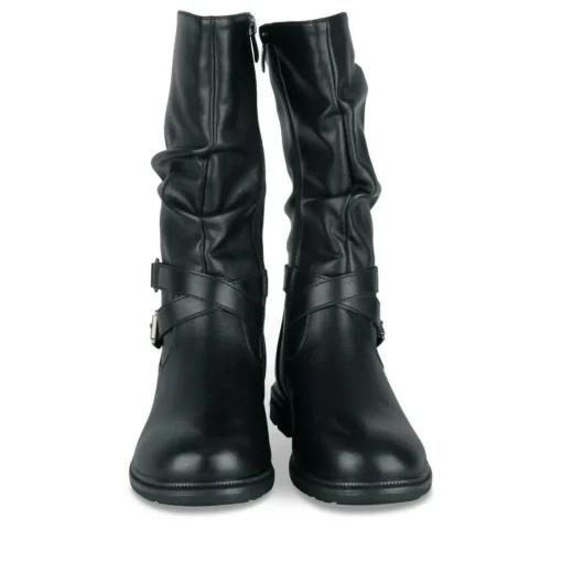 Bottes Plissé NOIR Fille Motif Uni Fermeture éclair