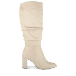 Bottes Plissé ROSE PALE Femme Motif Uni Fermeture éclair