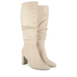 Bottes Plissé ROSE PALE Femme Motif Uni Fermeture éclair