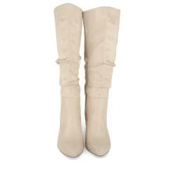 Bottes Plissé ROSE PALE Femme Motif Uni Fermeture éclair