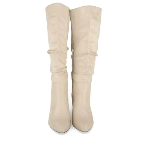 Bottes Plissé ROSE PALE Femme Motif Uni Fermeture éclair