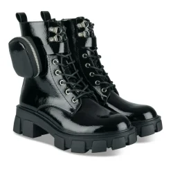 Bottes Rangers NOIR Fille Motif Vernis Lacets
