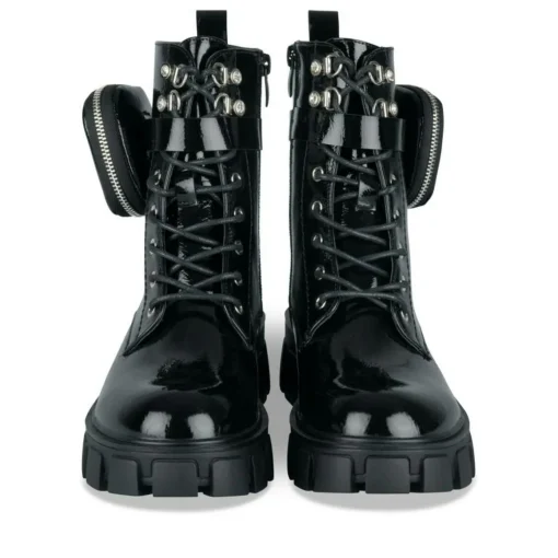 Bottes Rangers NOIR Fille Motif Vernis Lacets