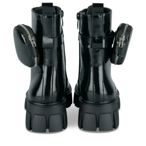 Bottes Rangers NOIR Fille Motif Vernis Lacets
